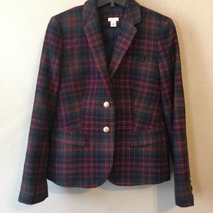 J Crew Plaid Schoolboy Blazer Wool Red Navy Green